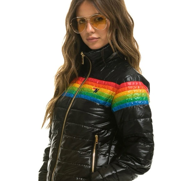 Aviator Nation Black Utility Jacket with Rainbow Stripes - Picture 2 of 9